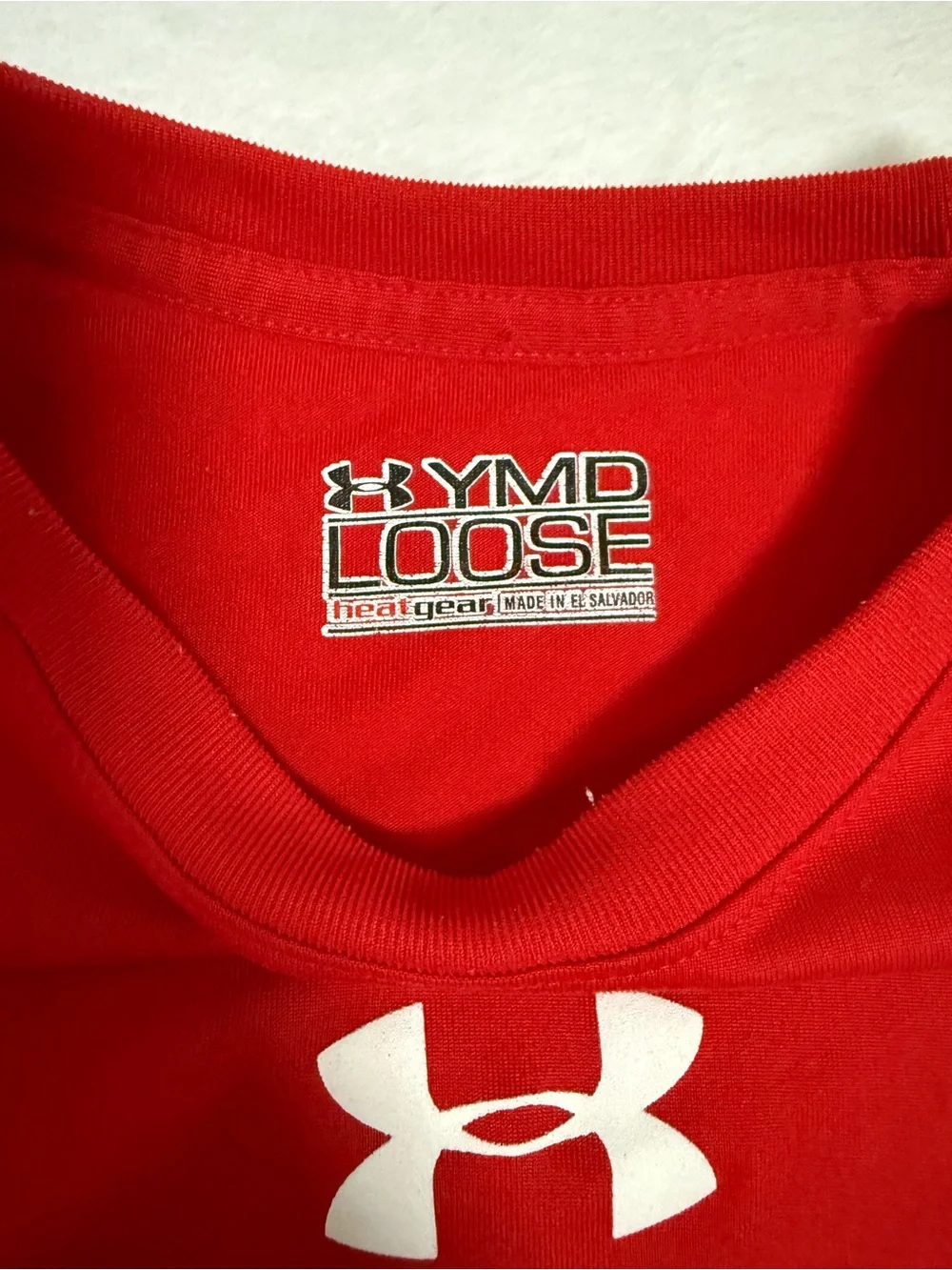 Under Armour HeatGear Red Long-Sleeve Performance Shirt with White Logo Youth M